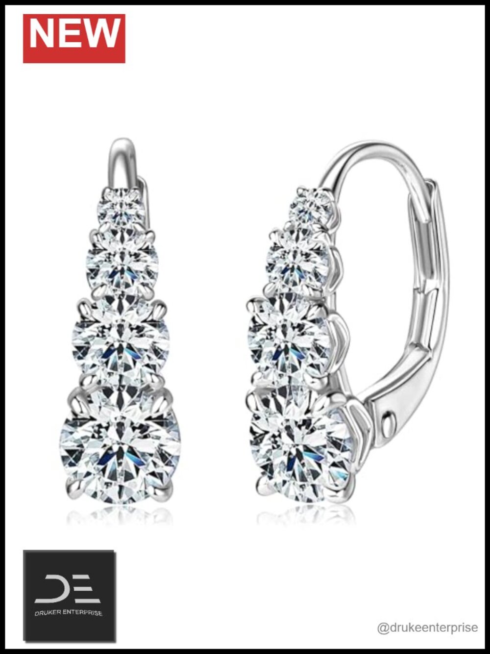 4 Stone Moissanite Hoop Earrings 925 Sterling Silver Hypoallergenic Leverback